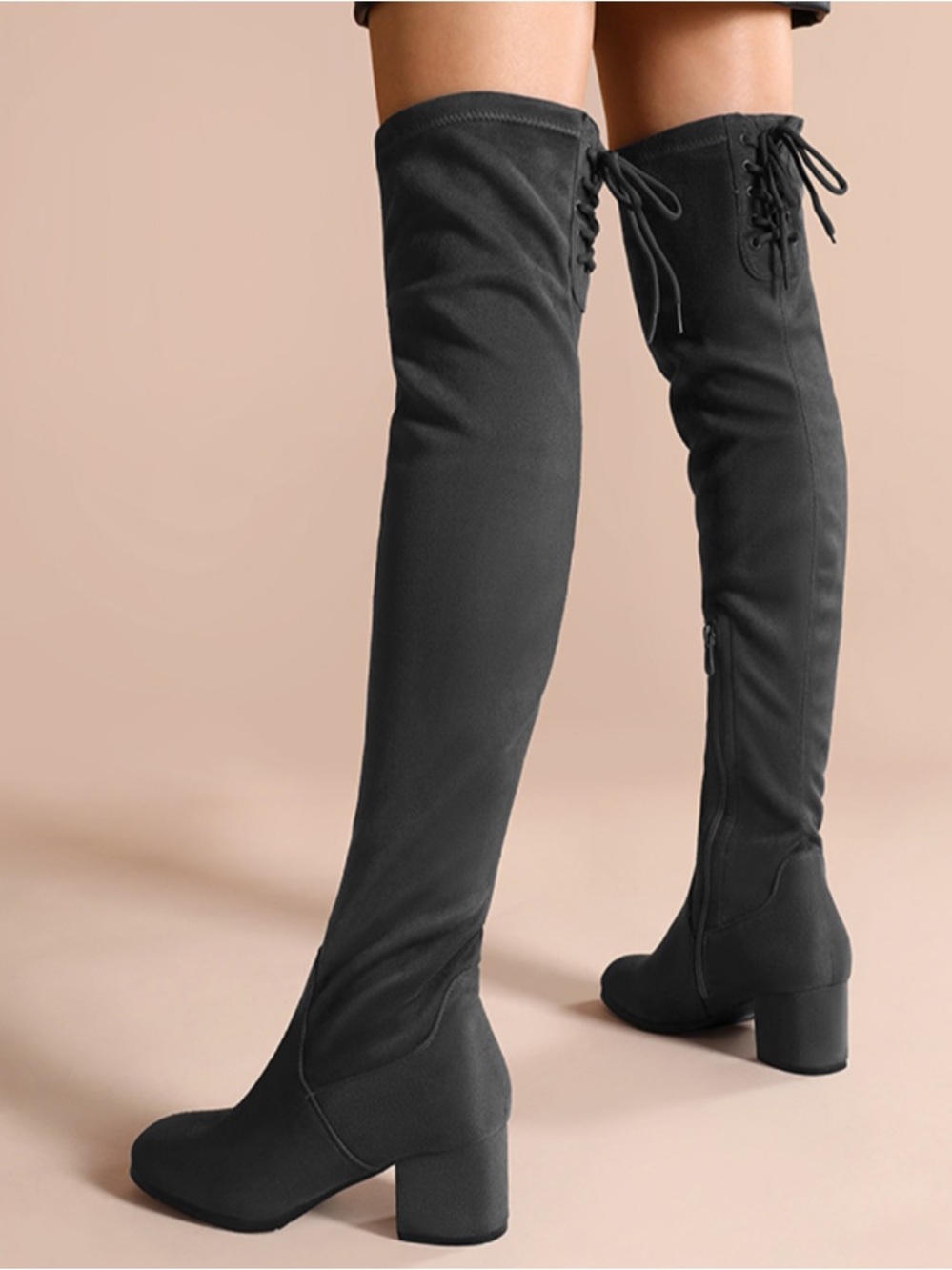 NIB DREAM PAIRS
Laurence Chunky Heel Thigh High Boots - Dark Gray - 8 1/2
